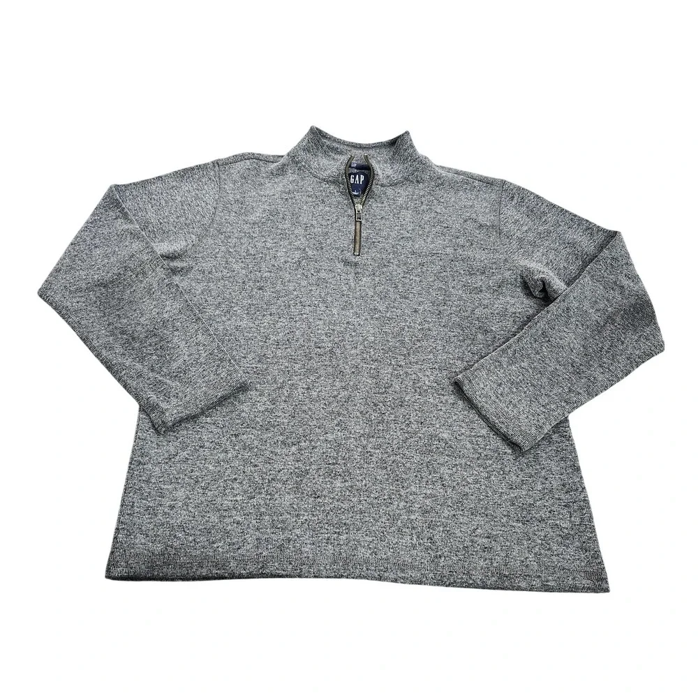 Gap Sweater Mens Large Gray 1/4 Zip Mock Neck Knit Pullover Casual Long Sleeve